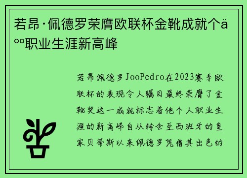 若昂·佩德罗荣膺欧联杯金靴成就个人职业生涯新高峰